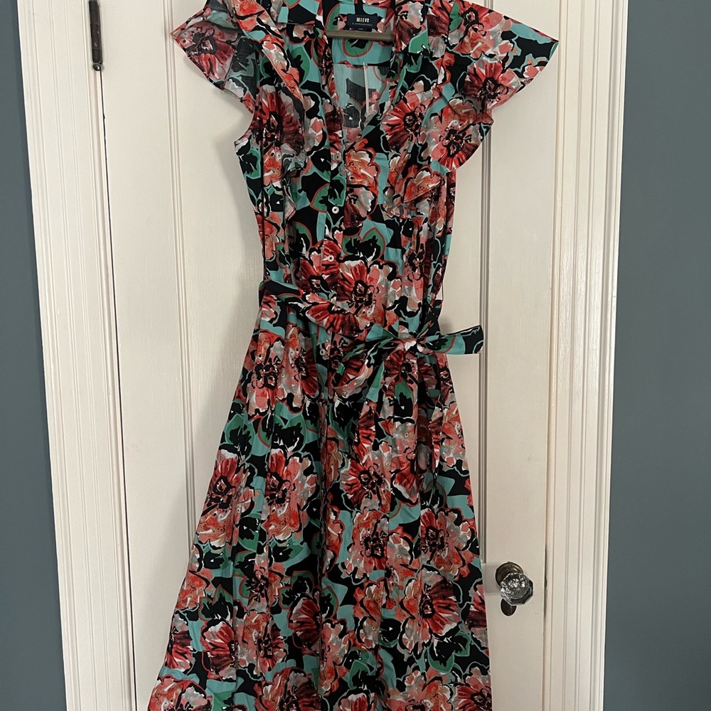 Maeve Pink and Green Midi Sundress with Notched Collar